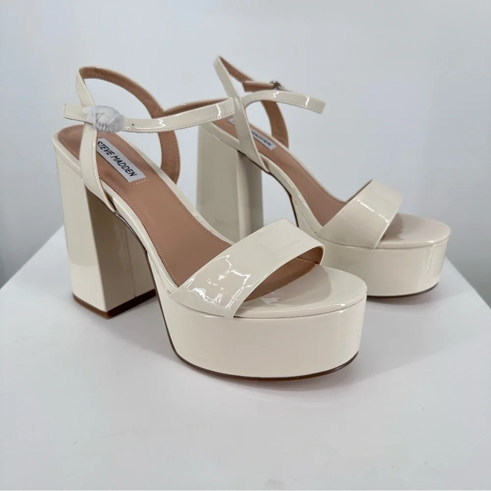 Steve Madden Jolie Platform Ankle Strap Heeled Sandals in Bone Patent size 10